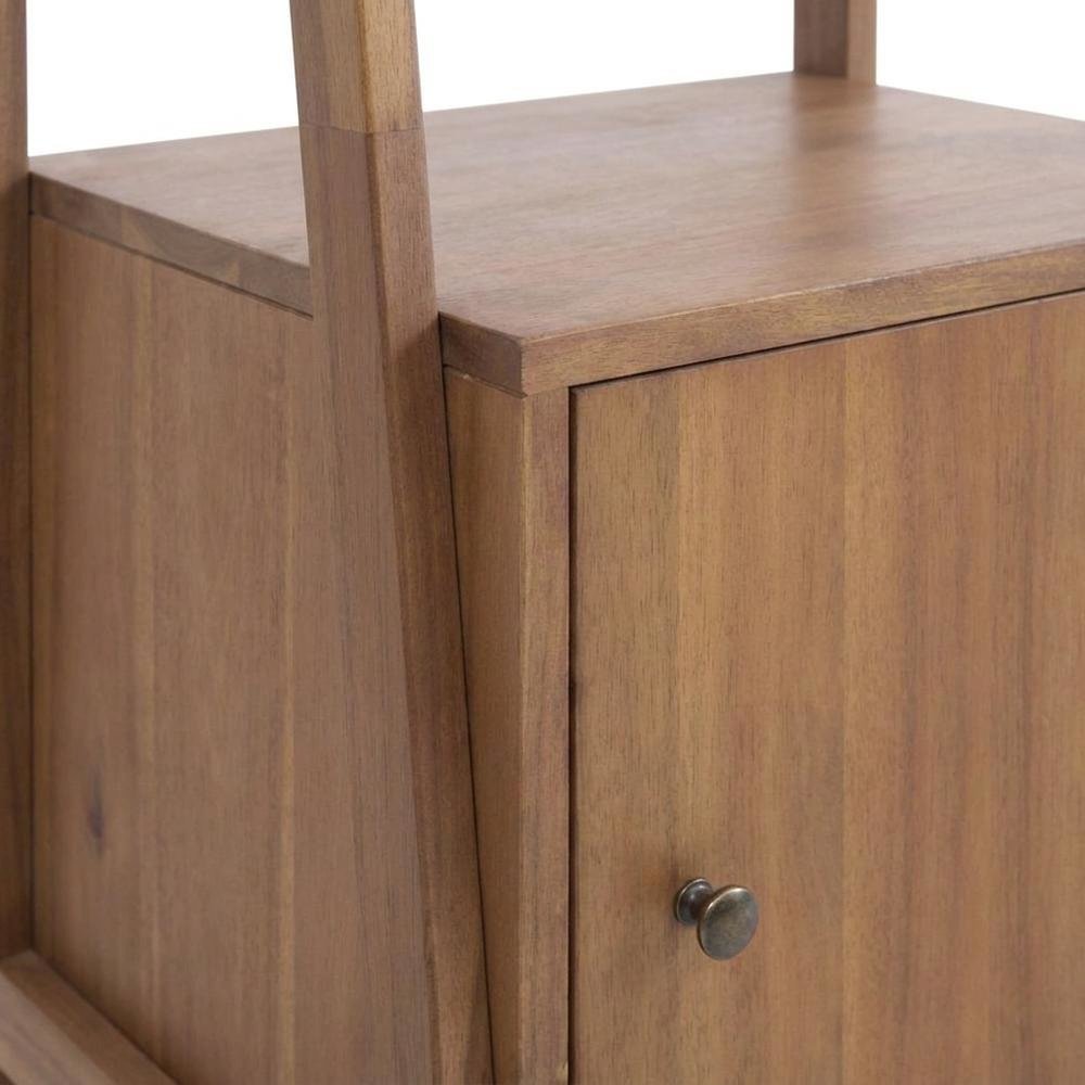 Solid Acacia Wood Tall Bookcase with Open Shelves and Cabinet Door with Storage