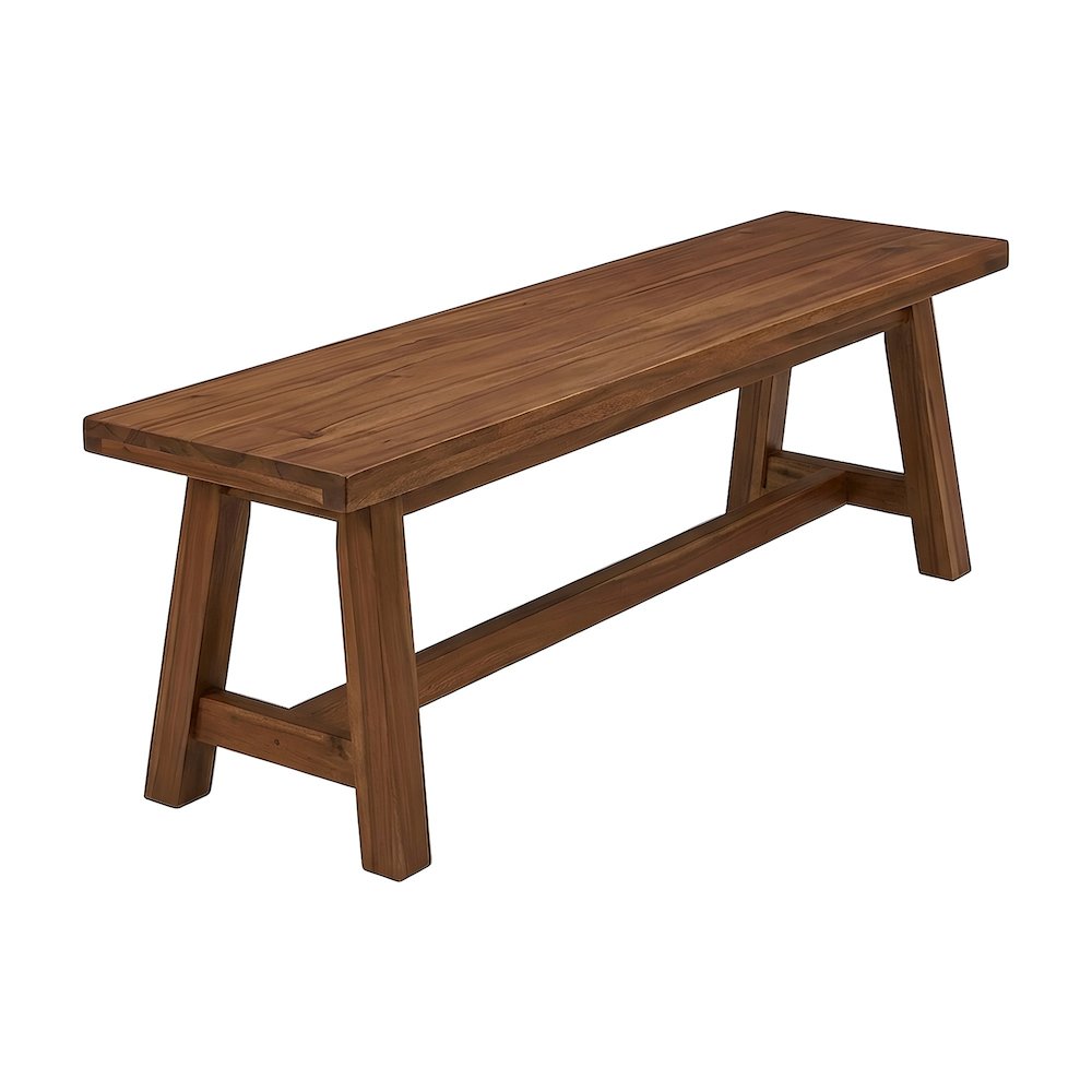 Solid Acacia Wood Dining Bench with Trestle Base and Square Seat for Dining Room