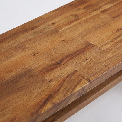 Solid Acacia Wood Dining Bench with Trestle Base and Square Seat for Dining Room