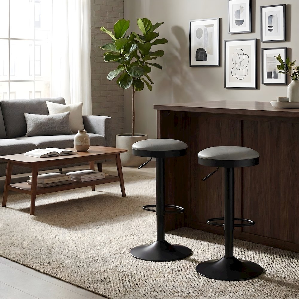 Faux Leather Swivel Bar Stool with Gas Lift, Backless, Set of 2