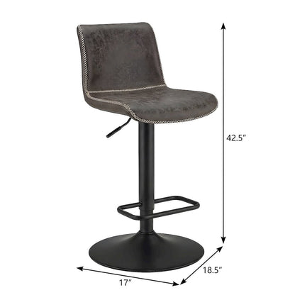Faux Leather Low-Back Gaslift Bar Stool with Swivel Bucket Seat, Set of 2