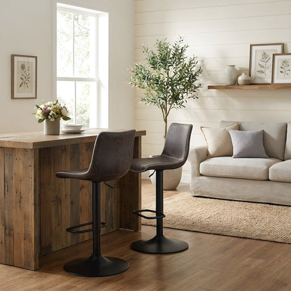 Faux Leather Low-Back Gaslift Bar Stool with Swivel Bucket Seat, Set of 2