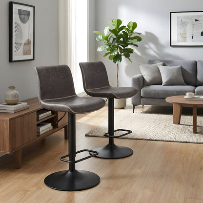 Faux Leather Low-Back Gaslift Bar Stool with Swivel Bucket Seat, Set of 2