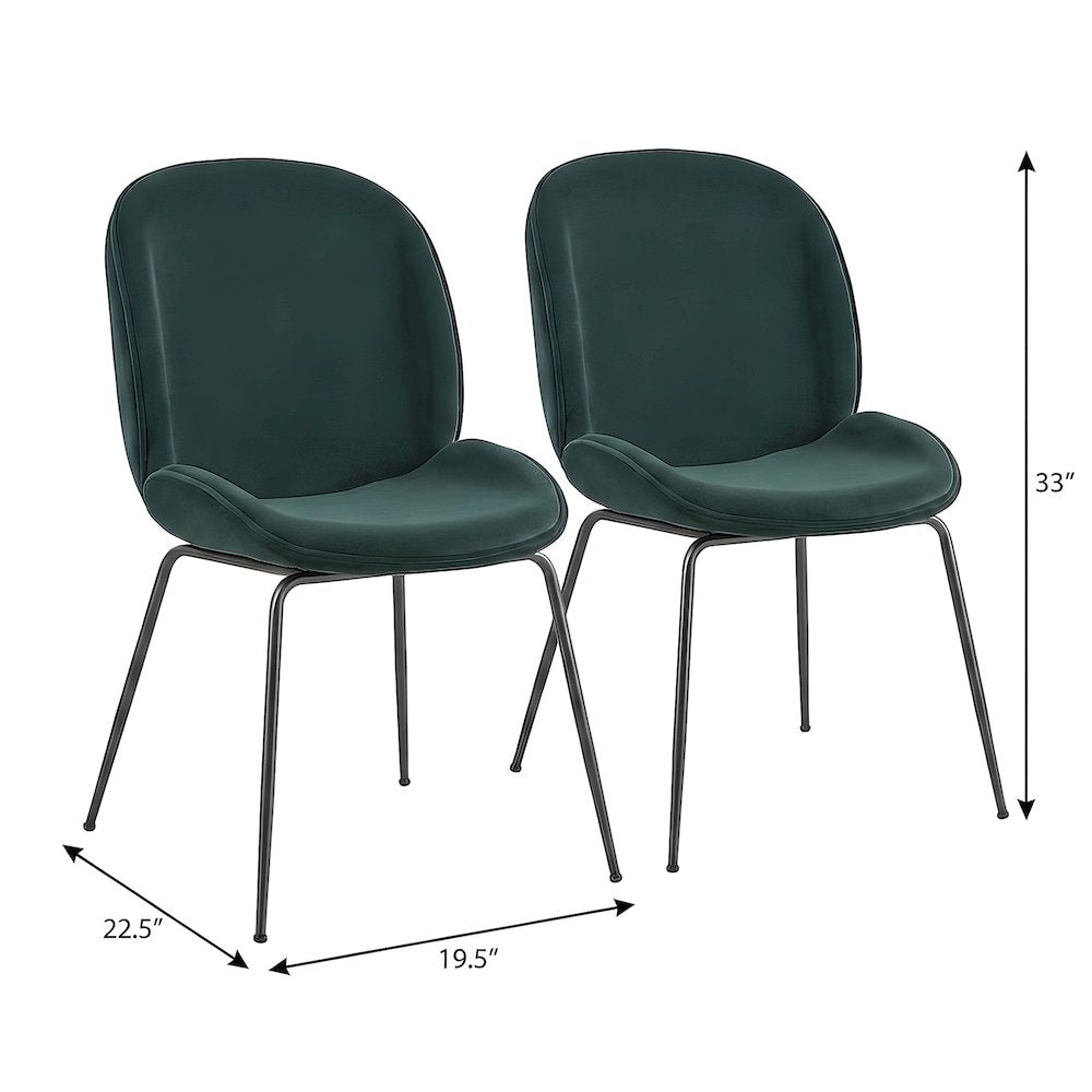 Velvet Upholstered Dining Side Chair with Slim Gunmetal Metal Legs Set, Set of 2
