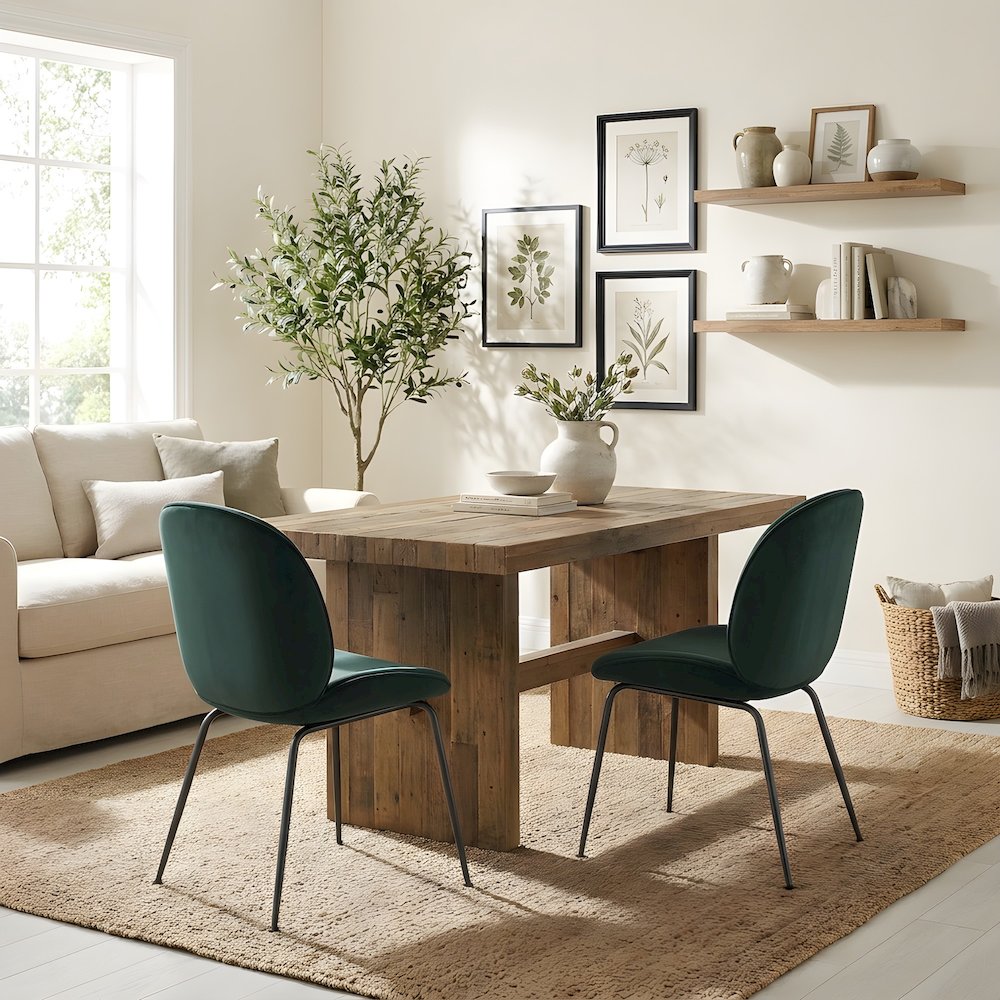 Velvet Upholstered Dining Side Chair with Slim Gunmetal Metal Legs Set, Set of 2