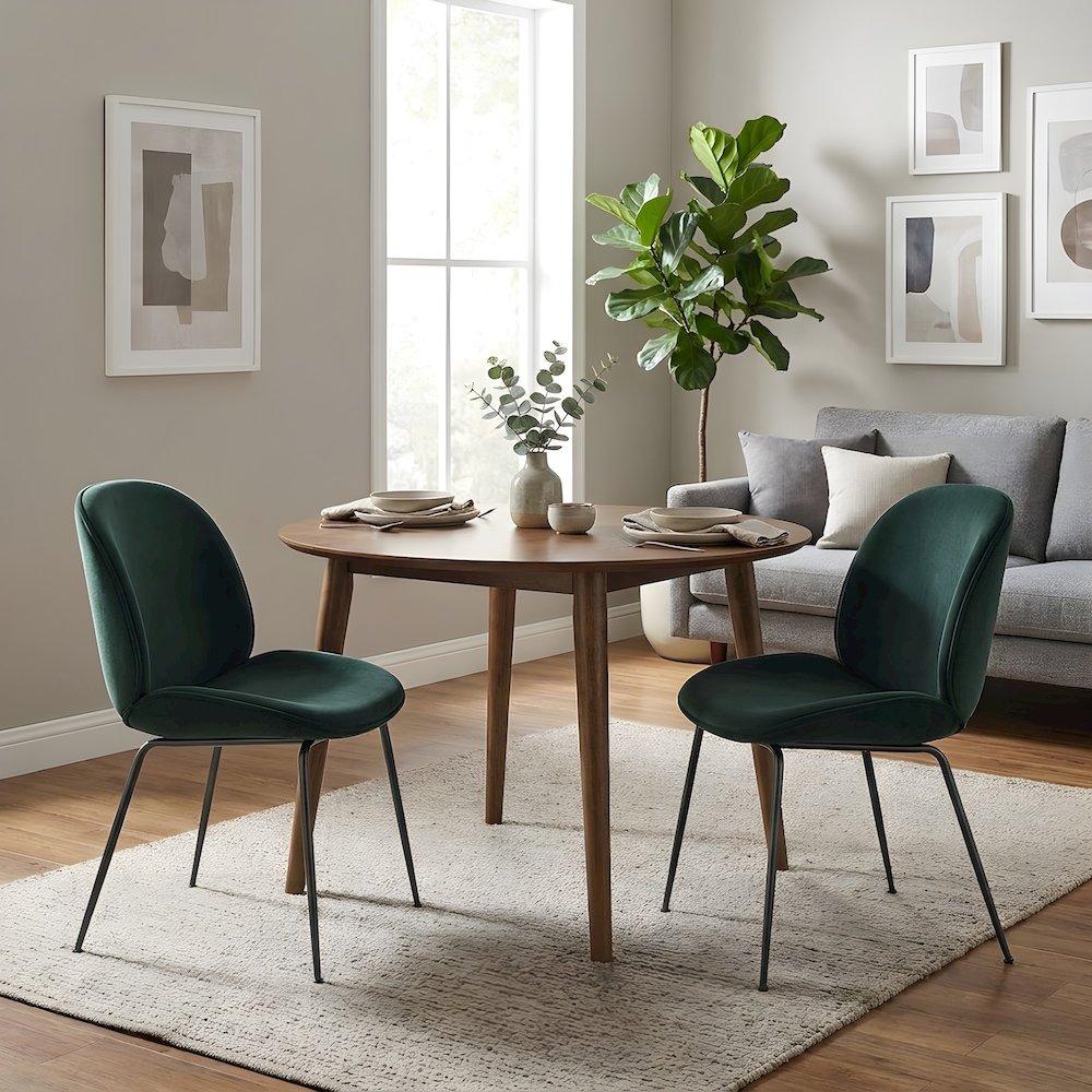 Velvet Upholstered Dining Side Chair with Slim Gunmetal Metal Legs Set, Set of 2