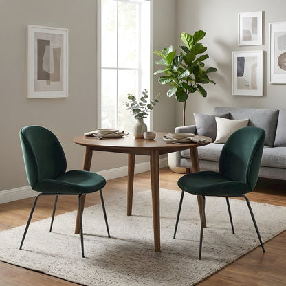 Velvet Upholstered Dining Side Chair with Slim Gunmetal Metal Legs Set, Set of 2