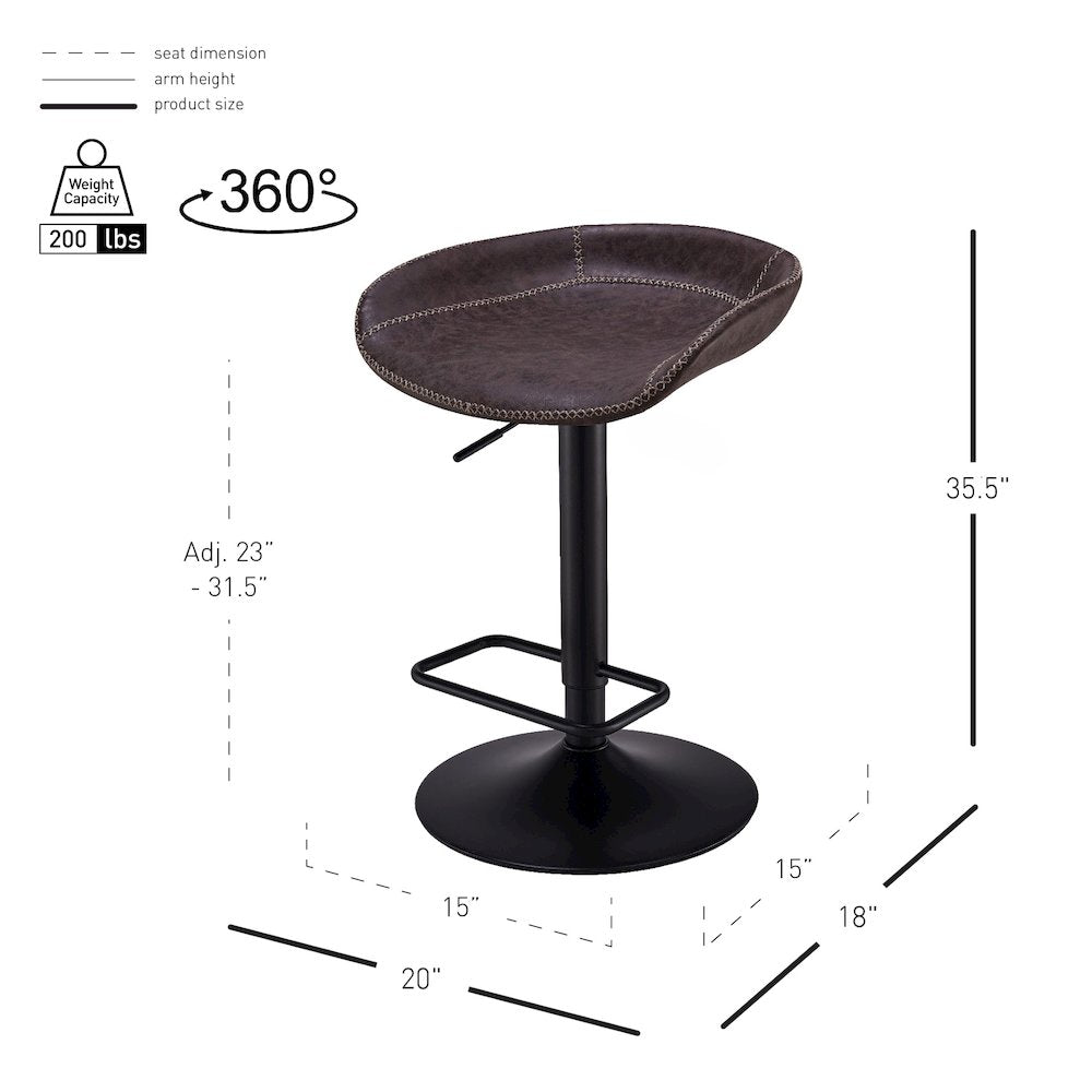Rogue Faux Leather Gaslift Bar Stool, (Set of 2)