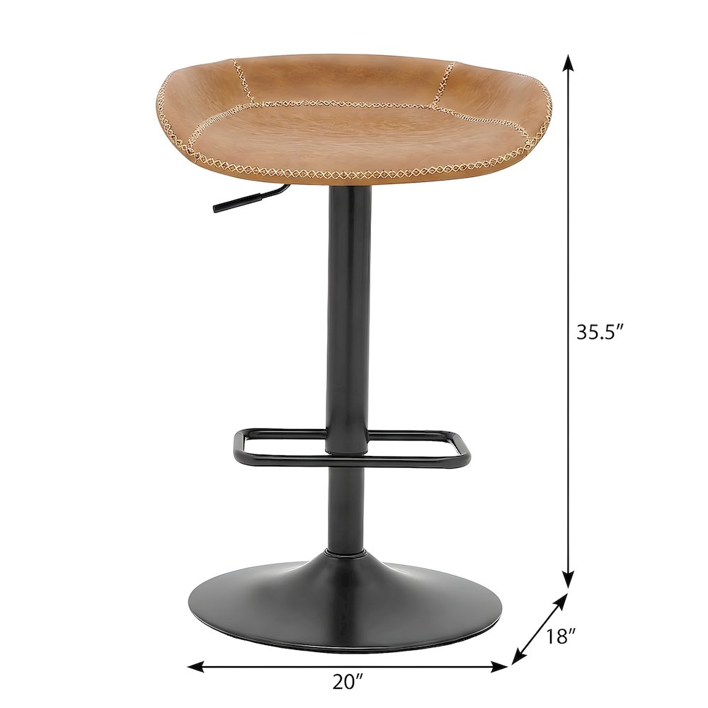 Faux Leather Gaslift Swivel Bar Stools with Adjustable Round Seat, Set of 2