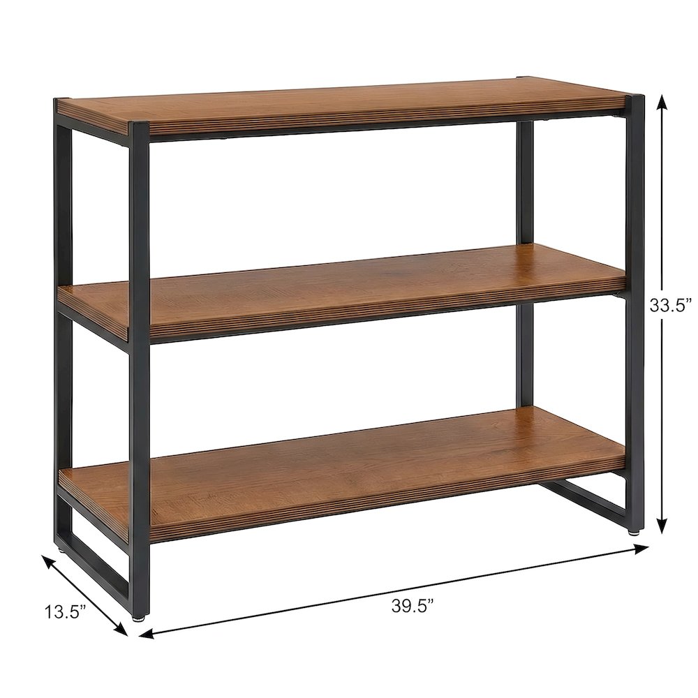 Steel-Frame MDF Bookcase with Three Fixed Shelves, Industrial Open Shelf