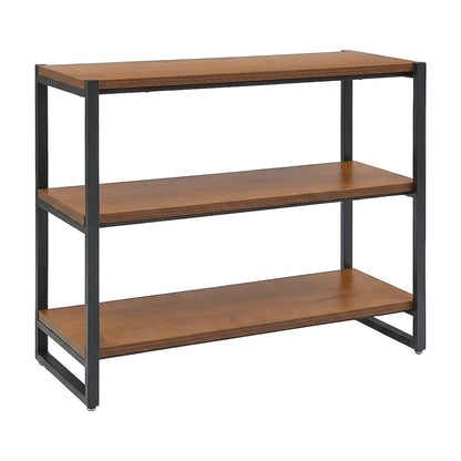 Steel-Frame MDF Bookcase with Three Fixed Shelves, Industrial Open Shelf
