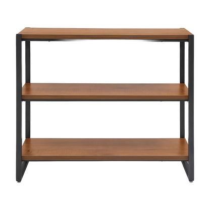 Steel-Frame MDF Bookcase with Three Fixed Shelves, Industrial Open Shelf