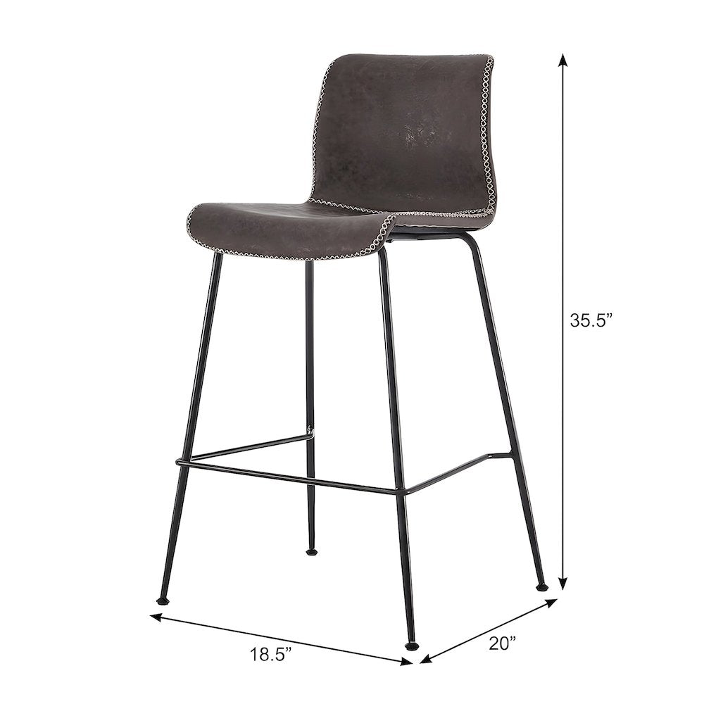Faux Leather Low-Back Counter Stool with Zig-Zag Stitching, Set of 2