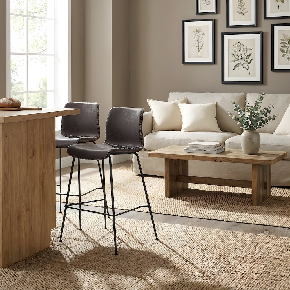 Faux Leather Low-Back Counter Stool with Zig-Zag Stitching, Set of 2