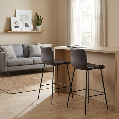 Faux Leather Low-Back Counter Stool with Zig-Zag Stitching, Set of 2
