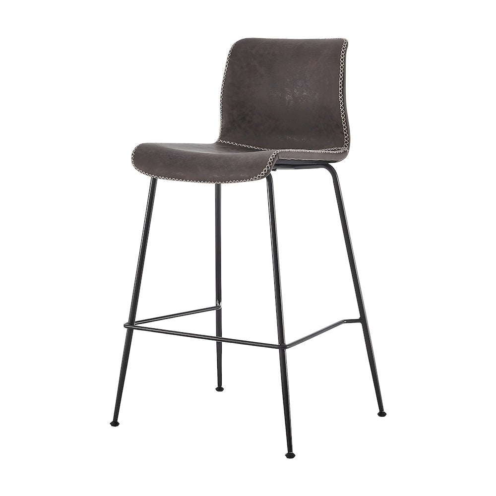 Faux Leather Low-Back Counter Stool with Zig-Zag Stitching, Set of 2