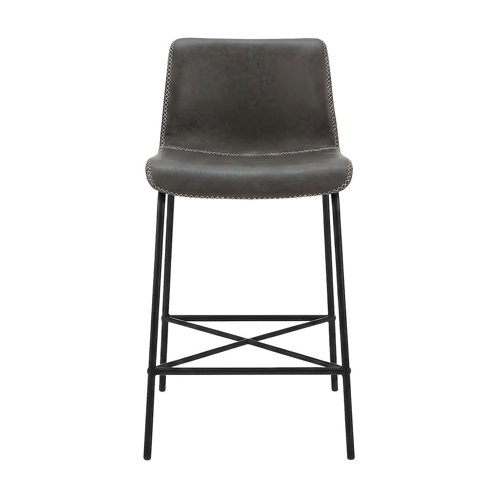 Faux Leather Low-Back Counter Stool with Zig-Zag Stitching, Set of 2