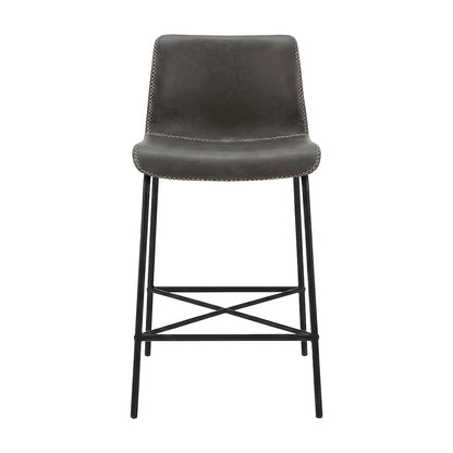 Faux Leather Low-Back Counter Stool with Zig-Zag Stitching, Set of 2
