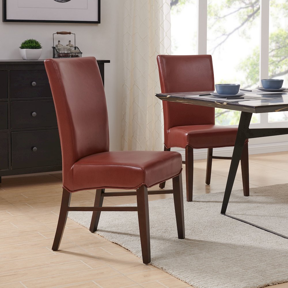 Bonded Leather Dining Chair,Set of 2, Pomegranate