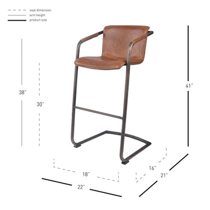 PU Leather Bar Stool,Set of 2, Antique Cigar Brow