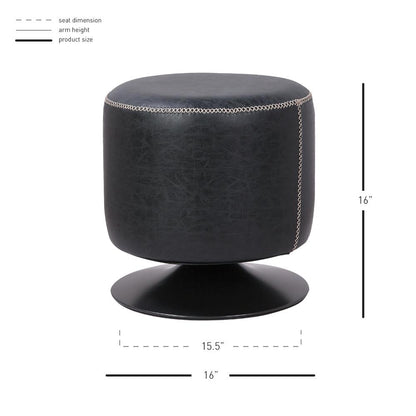PU Leather Round Ottoman, Vintage Black