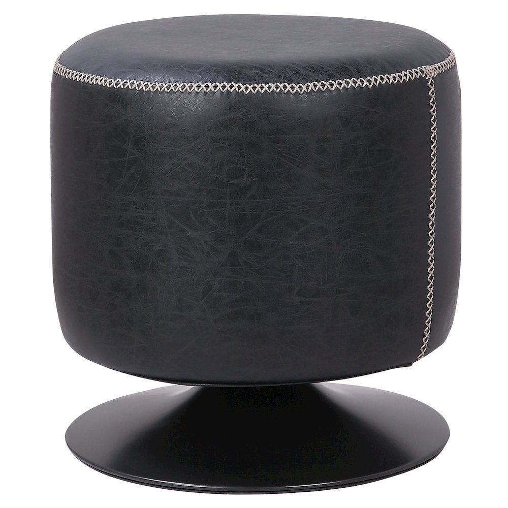 PU Leather Round Ottoman, Vintage Black
