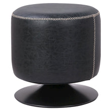 PU Leather Round Ottoman, Vintage Black