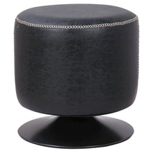 PU Leather Round Ottoman, Vintage Black