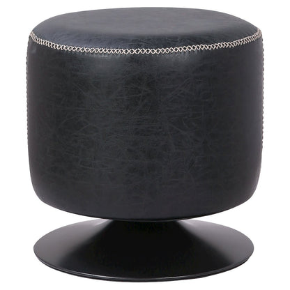 PU Leather Round Ottoman, Vintage Black