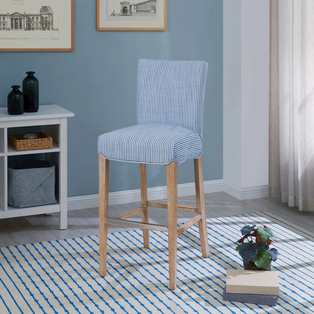Fabric Bar Stool, Blue Stripes