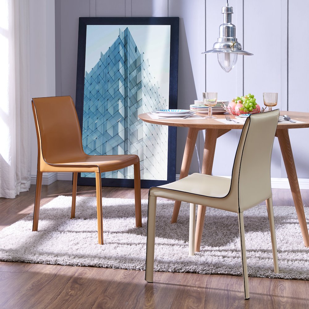 Recycled Leather Chair,Set of 2, Vanilla