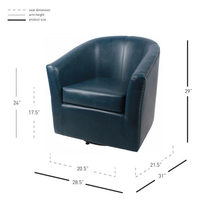 Leather Swivel Chair, Vintage Blue
