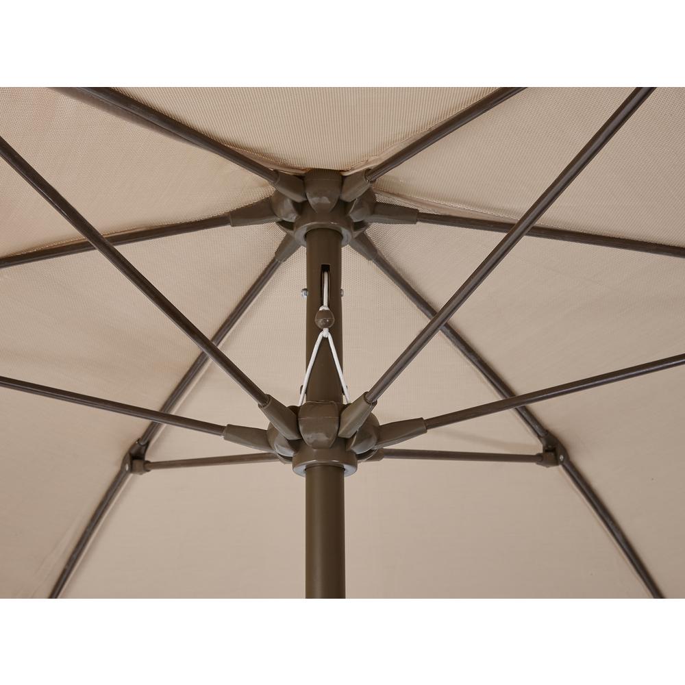 7.5' Hex Garden Umbrella 6 Rib Crank Lift In Beige Vinyl Coated Weave
