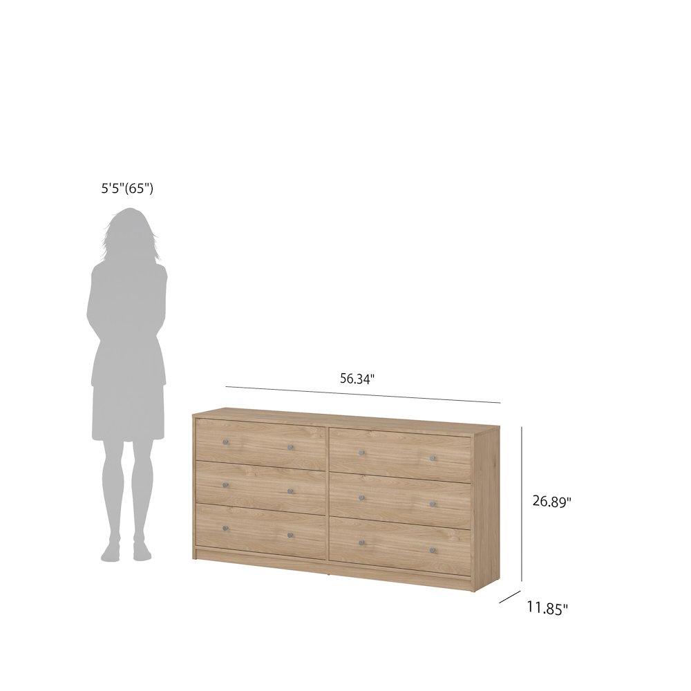 3-Piece Bedroom Set - 6 Drawer Double Dresser And Nightstand Set Of 2