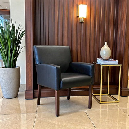 Black Reception Chair With Wood Frame, Office Guest Or Client Seating