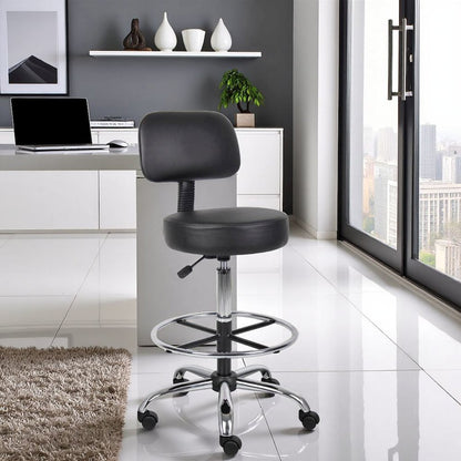 Black Drafting Chair Office Stool With Back, Tall Work Stool On Wheels
