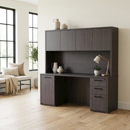 Driftwood Hutch with Doors for Storage and Organization, Durable Finish