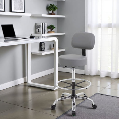 Gray Drafting Chair Office Stool With Back, Tall Work Stool On Wheels
