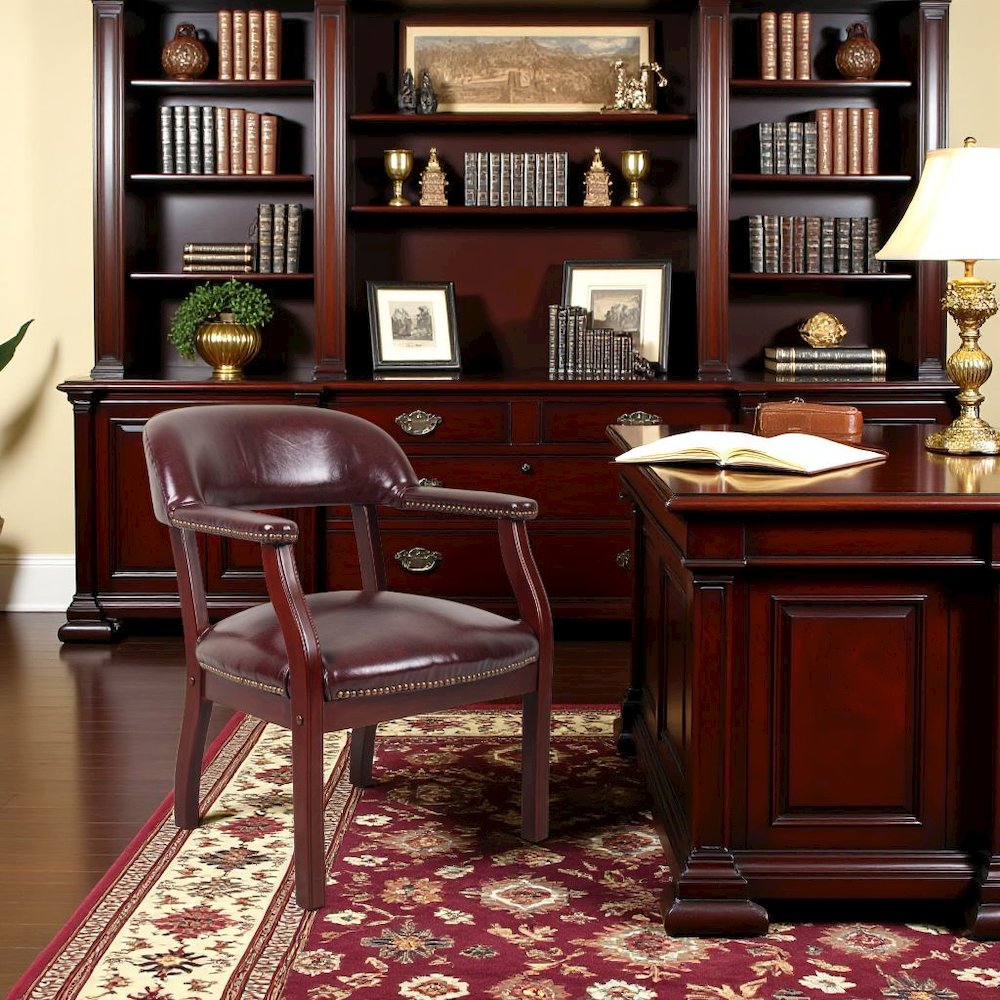 Burgundy Captains Chair for Office Furniture or Poker Room, No Wheels Design