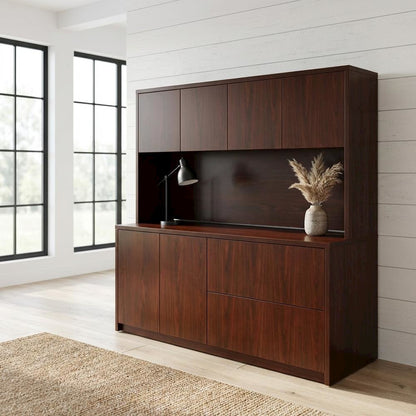 Mahogany Hutch with Doors for Storage and Display in Rustic Style