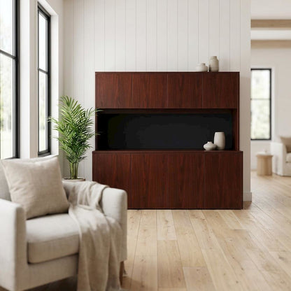 Mahogany Four Door Hutch with Classic Storage Design for Dining Room