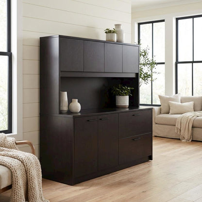 Mocha 66-Inch Four-Door Hutch with Ample Storage and Elegant Finish