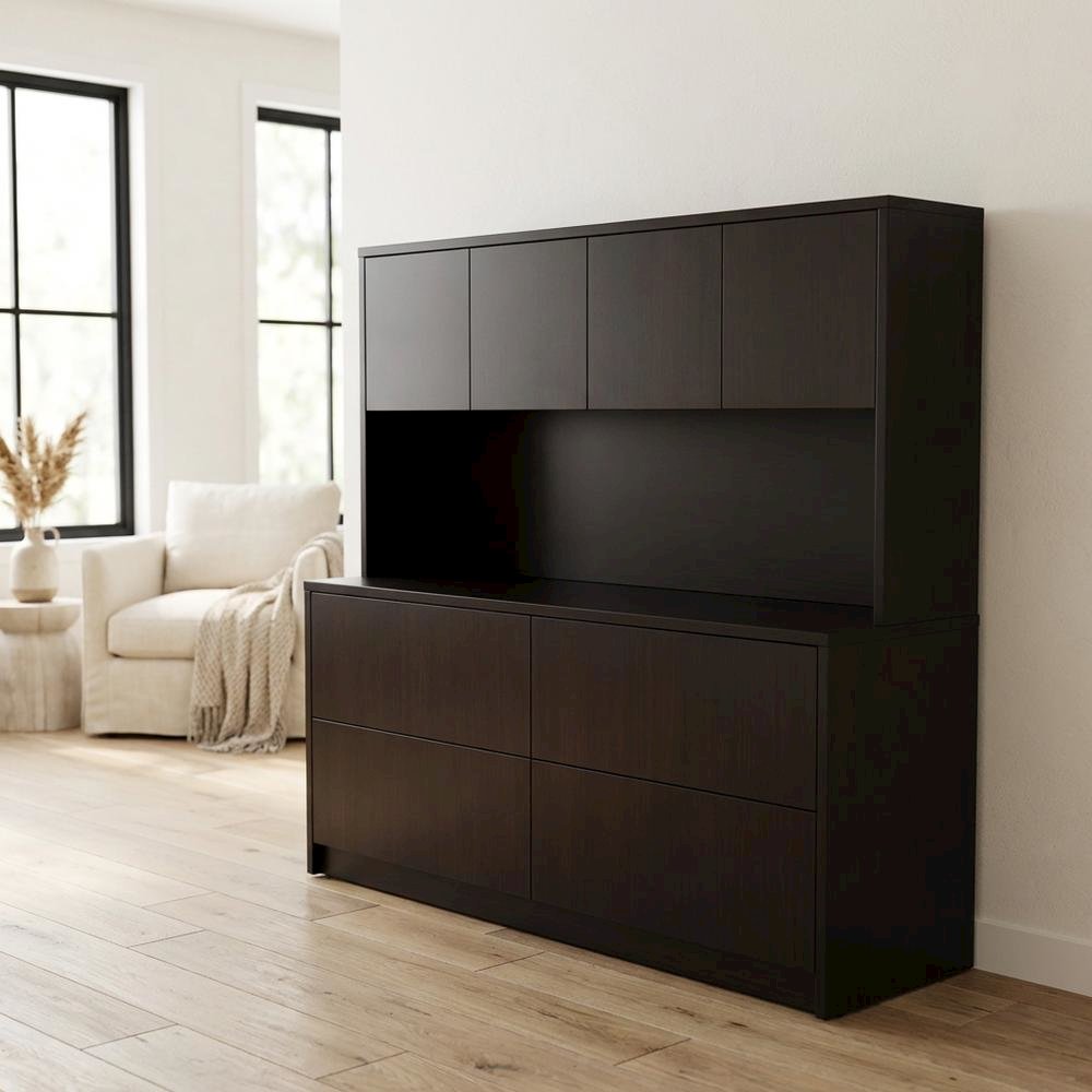 Mocha Hutch with Doors and Spacious Storage for Living Room or Kitchen