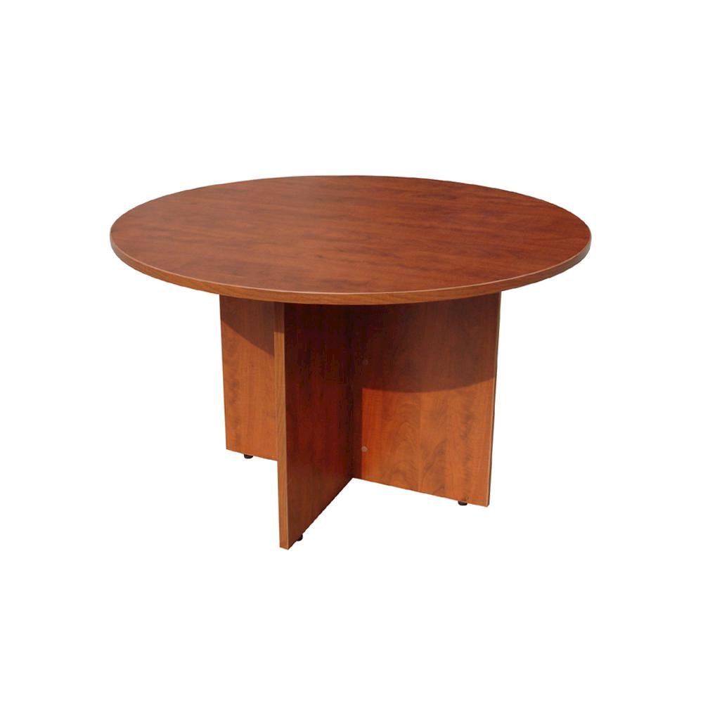 Boss 47" Round Table, Cherry & 4 Boss Square Back  Diamond Stacking Chair W/Arm