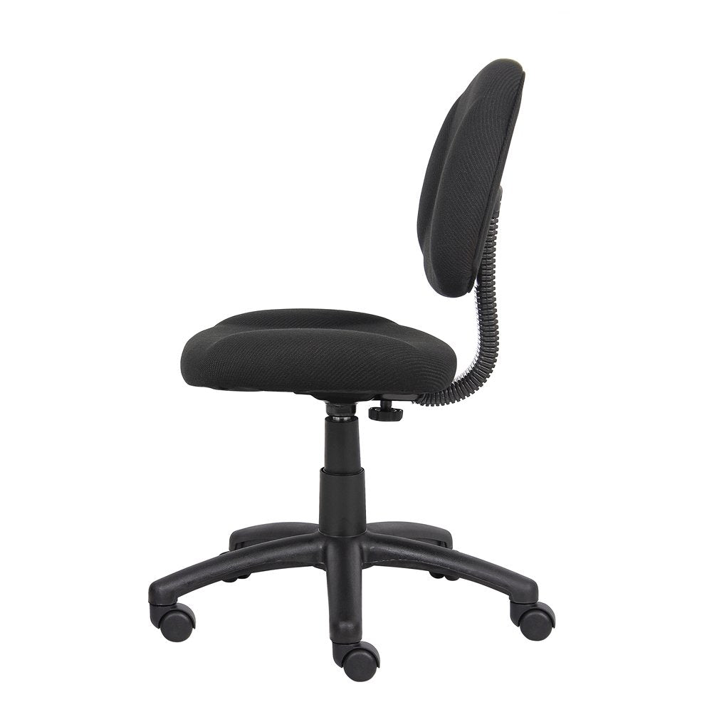 Black Armless Office Chair With Wheels, Ideal Desk Chair For Sewing Tasks