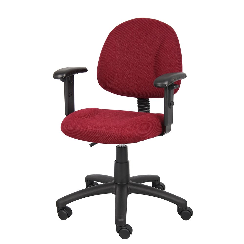 Burgundy Office Chair With Adjustable Arms, Desk Chair Comfy For Home Office