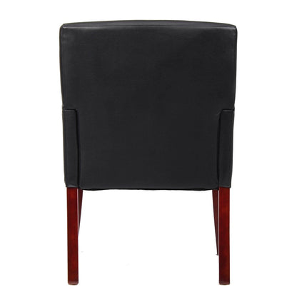 Black Reception Chair With Mahogany Base, Office Guest Or Client Seating