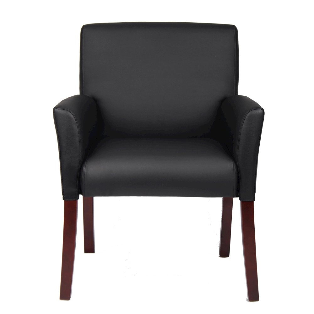 Black Reception Chair With Mahogany Base, Office Guest Or Client Seating