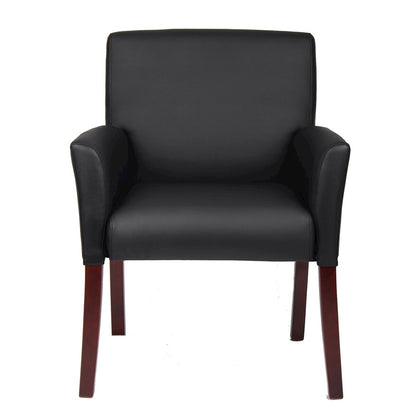 Black Reception Chair With Mahogany Base, Office Guest Or Client Seating