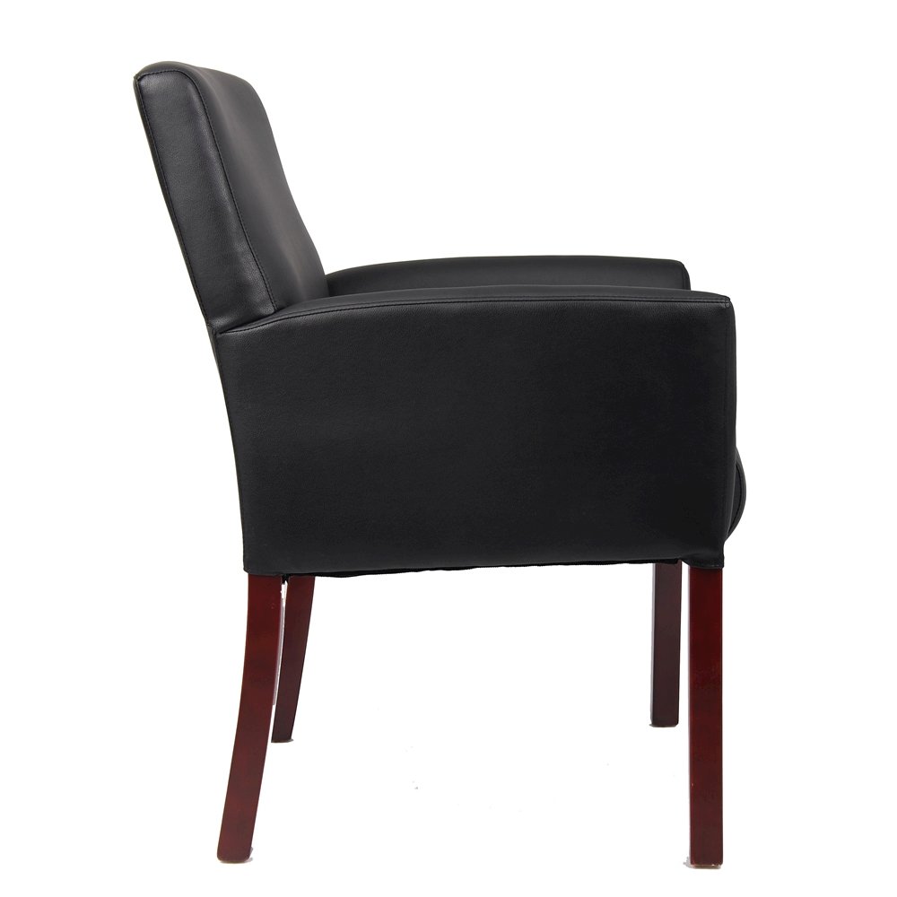 Black Reception Chair With Mahogany Base, Office Guest Or Client Seating